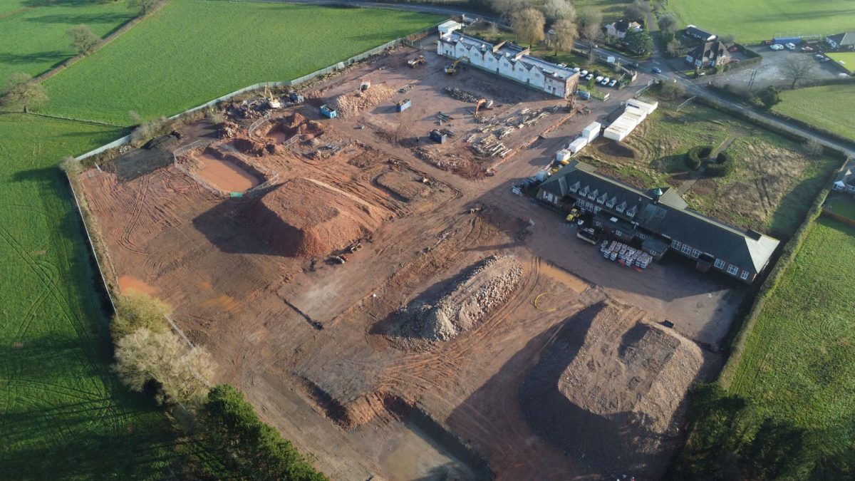 VIEW FROM ABOVE – Picture shows progress made on housing development at former Blue Bird toffee factory site 