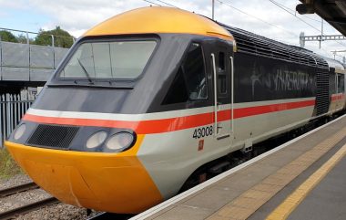 HST Power Car - number 43008 - is now sporting the InterCity Swallow livery. Picture by Neil Gordon. s